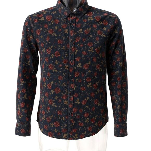 Express Men’s Navy Floral Button-Up Shirt Long Sleeve Size L 16-16.5 - Picture 1 of 8